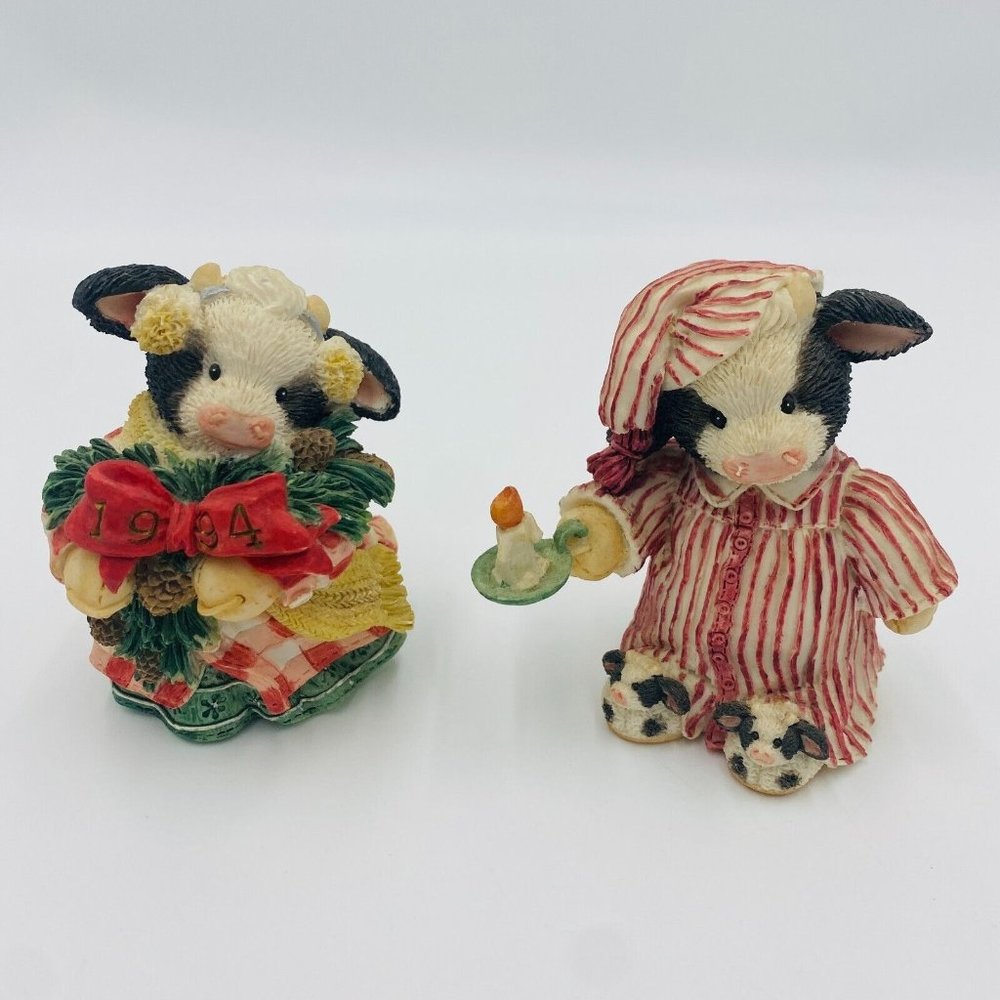 2 Mary Moos Enesco Figurines "Once Upon a Midnight Steer" & "Heffergreen" 1994